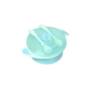 Mumlove Bol Repas pour Bébé avec Ventouse, Couvercle et Couverts (Bleu / Vert d'eau)